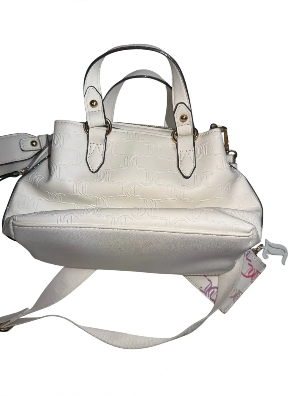 Juicy Couture White Embossed Satchel with Removable Logo Pouch